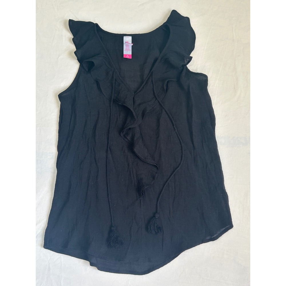 No Boundaries Black Ruffle V-Neck Sleeveless Tassel Tie Top Women's M 7-9
